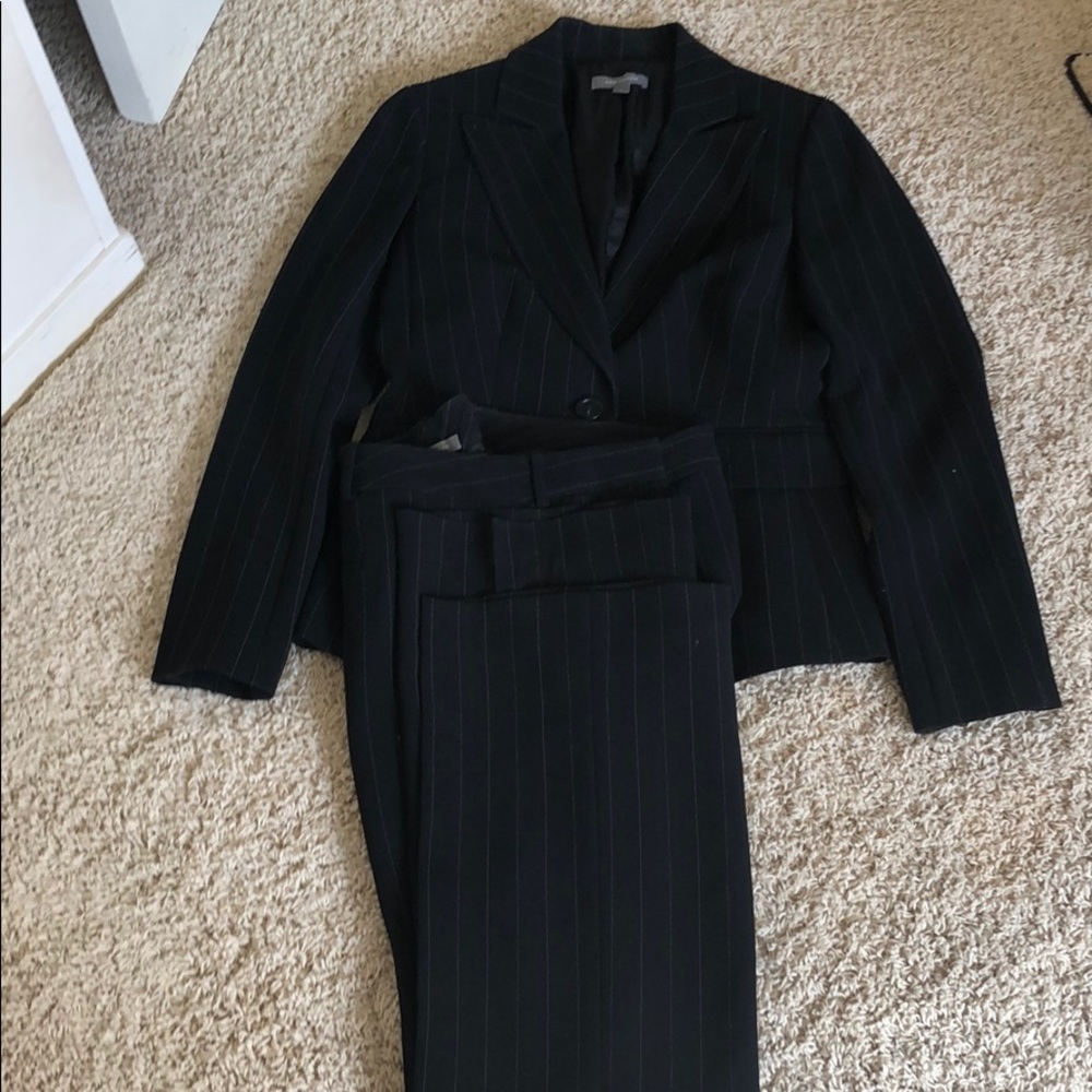 Blue suit with gray pin stripes